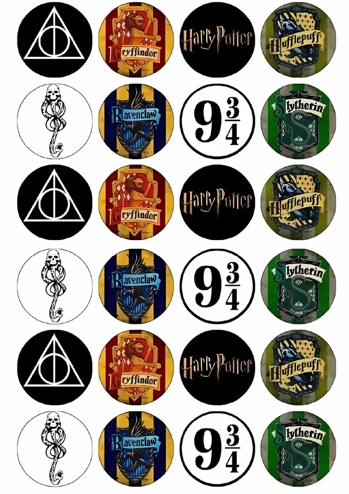 Harry Potter Cupcakes Mix – kolečka se symboly – jedlý papír na cupcakes – jedlý obrázek na dort