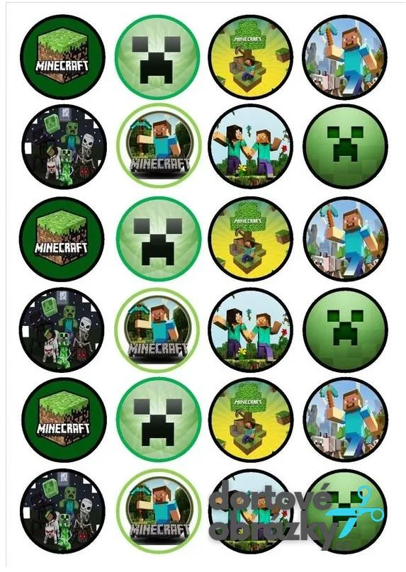 Minecraft – kolečka s creepery – jedlý papír na hranatý dort – jedlý obrázek na dort