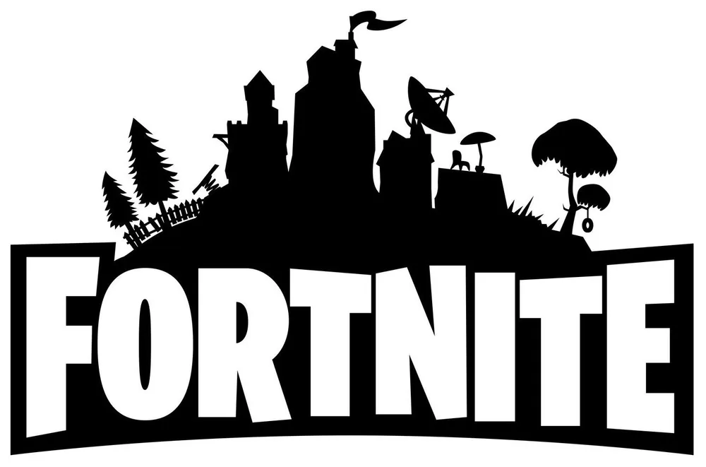 Fortnite – černobílé logo – jedlý papír na hranatý dort – jedlý obrázek na dort