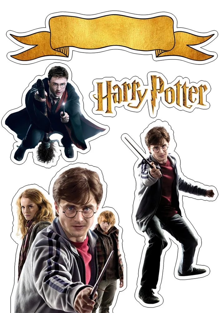 Harry Potter – výřezy postav se stuhou – jedlý papír na hranatý dort – jedlý obrázek na dort