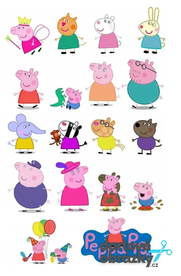 Prasátko Peppa – výřezy kamarádů – jedlý papír na hranatý dort – jedlý obrázek na dort