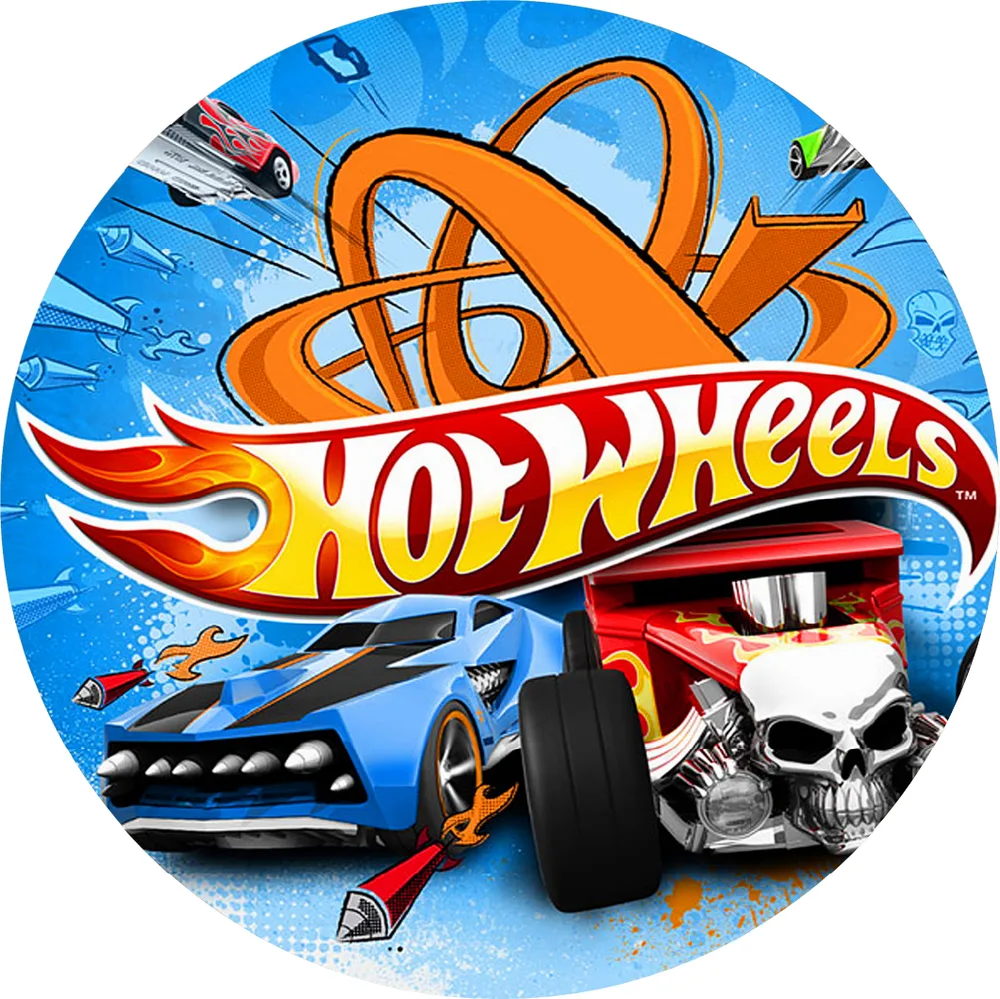 Hot Wheels – auto s lebkou na dráze – jedlý obrázek na dort – jedlý obrázek na dort
