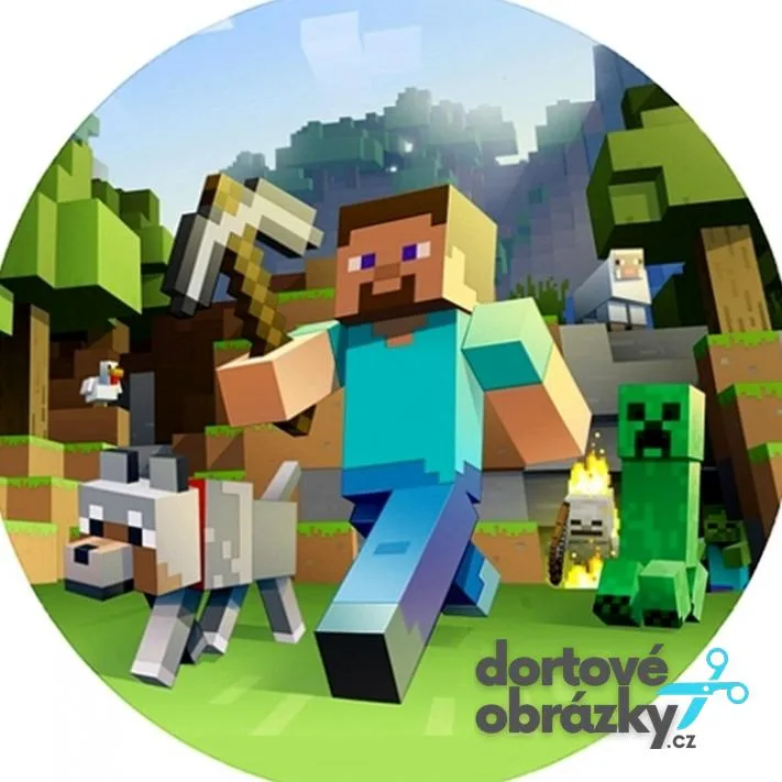 Minecraft – Steve v běhu s vlkem – jedlý obrázek na dort – jedlý obrázek na dort