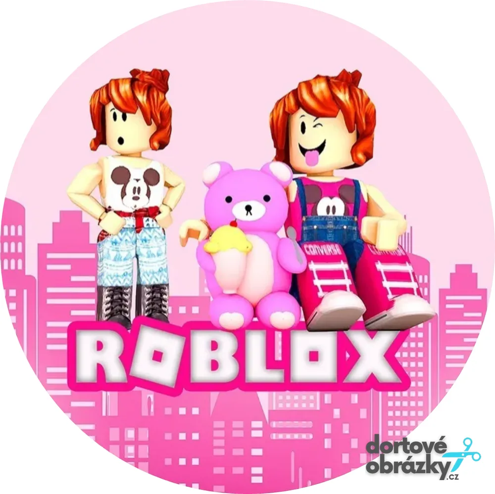 Roblox – holčičky s medvídkem – jedlý obrázek na dort – jedlý obrázek na dort