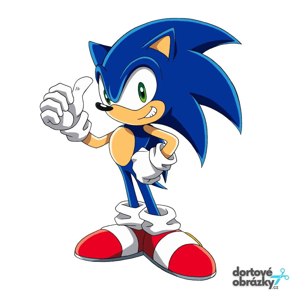Sonic – klasický se zdviženým palcem – jedlý obrázek na dort – jedlý obrázek na dort