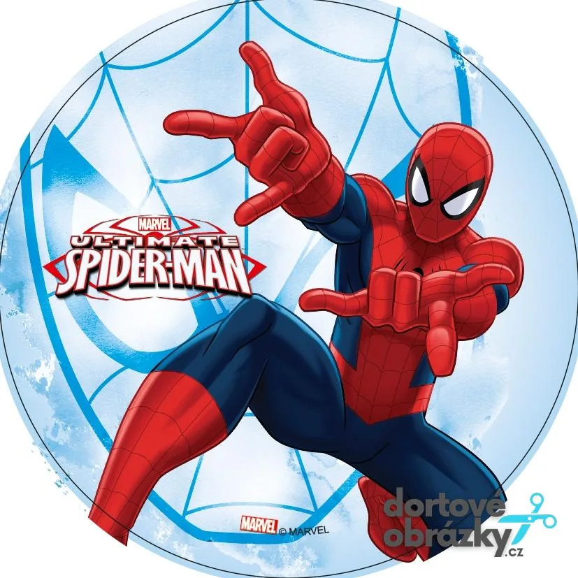 Spiderman – kreslený skok s logem – jedlý obrázek na dort – jedlý obrázek na dort