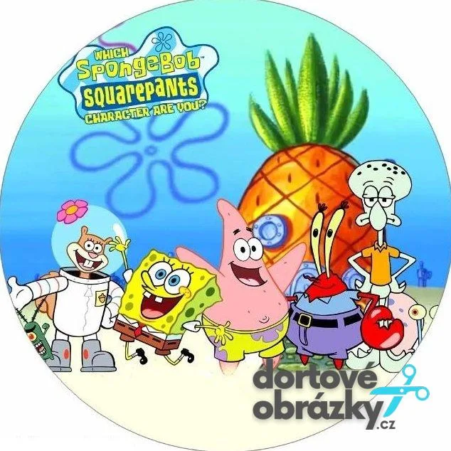 Spongebob – parta s logem u ananasu – jedlý obrázek na dort – jedlý obrázek na dort