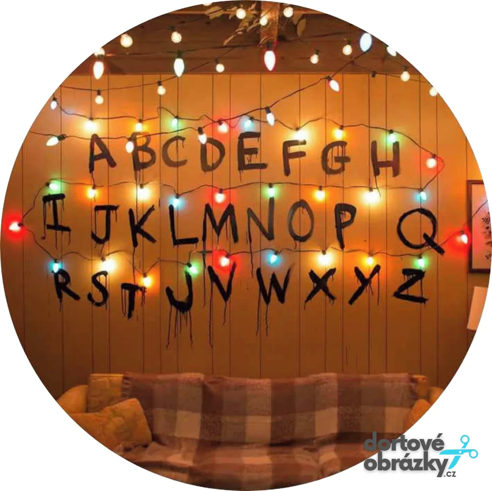 Stranger Things – světýlka a abeceda – jedlý obrázek na dort – jedlý obrázek na dort