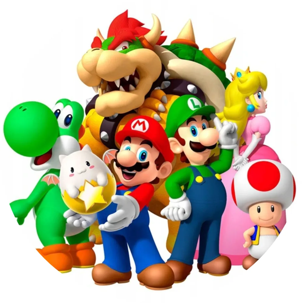 Super Mario – parta s Bowserem na bílém – jedlý obrázek na dort – jedlý obrázek na dort