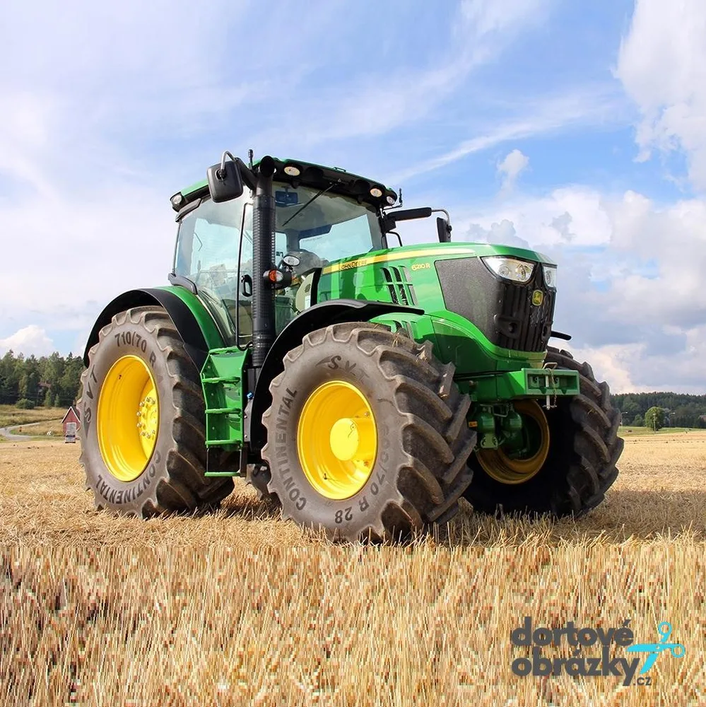 Traktor – zelený na žlutém poli – jedlý obrázek na dort – jedlý obrázek na dort