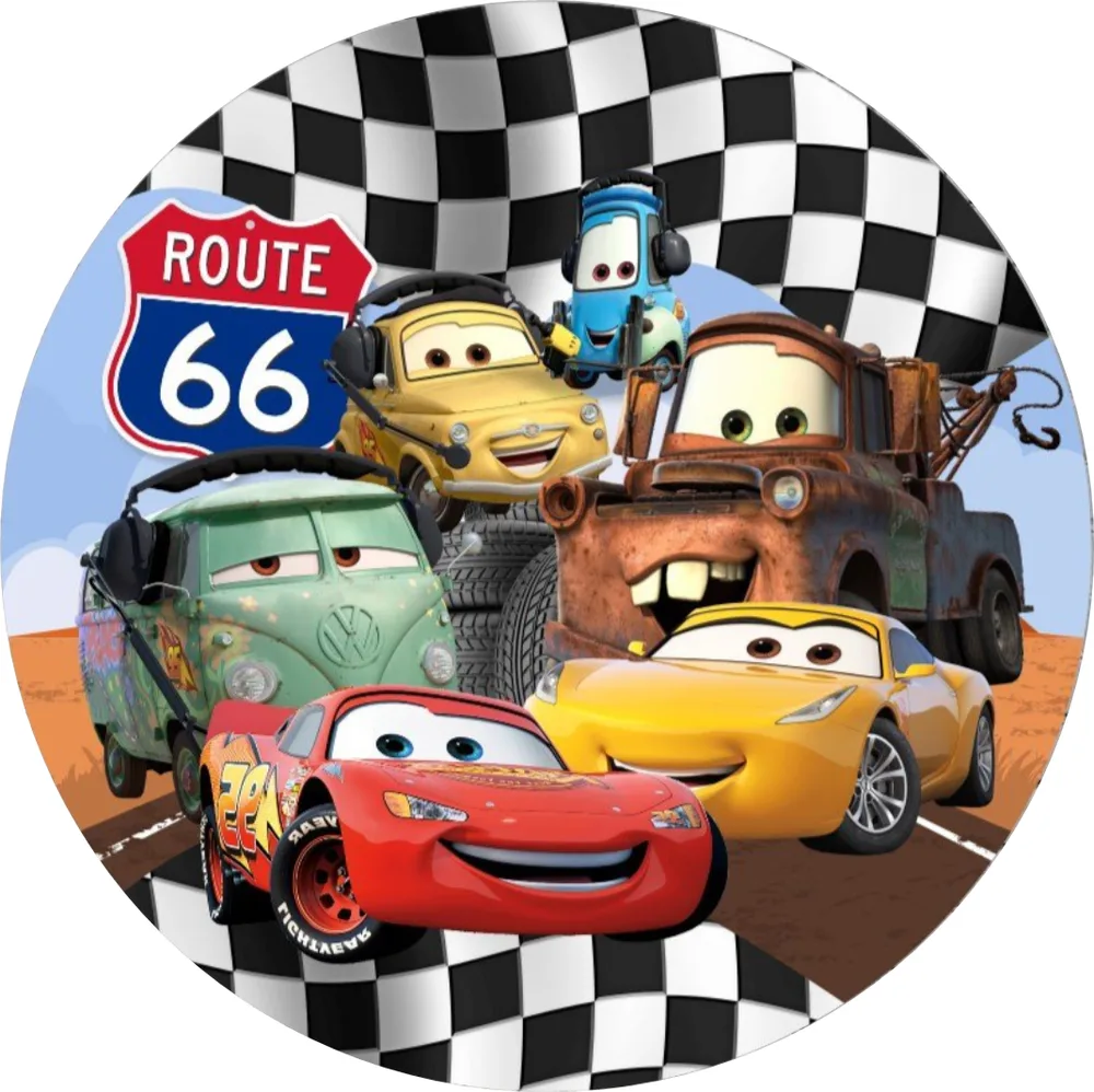Cars – parta s cedulí Route 66 – jedlý obrázek na dort – jedlý obrázek na dort