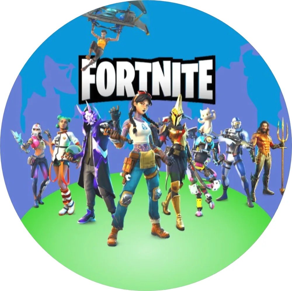 Fortnite – hrdinové na zeleném ostrově – jedlý obrázek na dort – jedlý obrázek na dort
