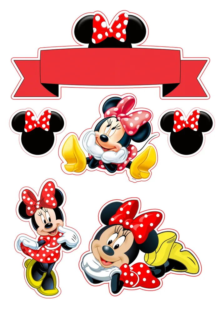 Minnie – červená stuha – jedlý papír na hranatý dort – jedlý obrázek na dort
