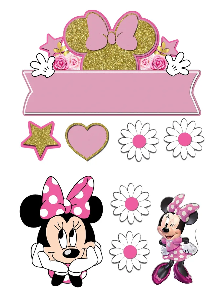 Minnie – cedulka s mašlí – jedlý papír na hranatý dort – jedlý obrázek na dort