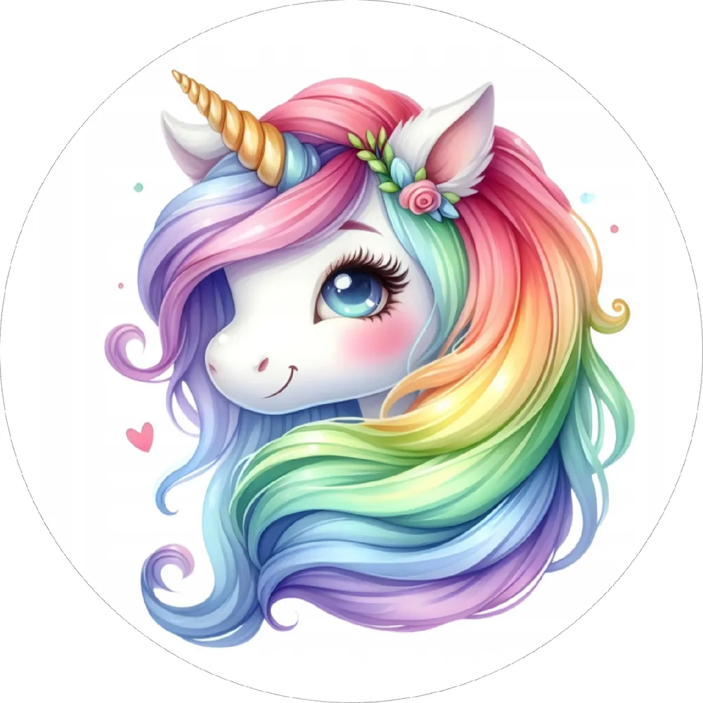 Jednorožec – Unicorn – duhová hříva zblízka – jedlý obrázek na dort – jedlý obrázek na dort