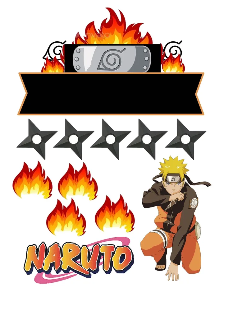 Naruto – cedulka a plameny – jedlý papír na hranatý dort – jedlý obrázek na dort