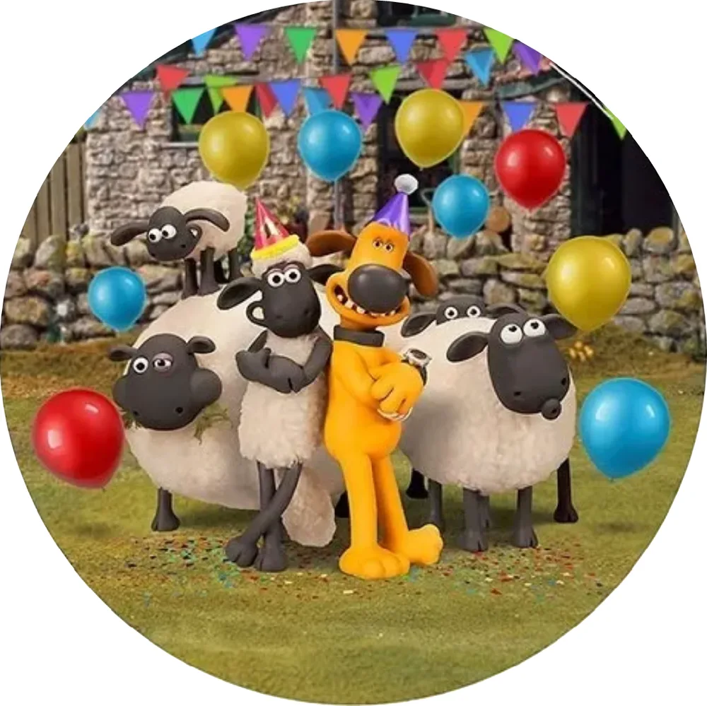 Ovečka Shaun – oslava s balónky – jedlý obrázek na dort – jedlý obrázek na dort