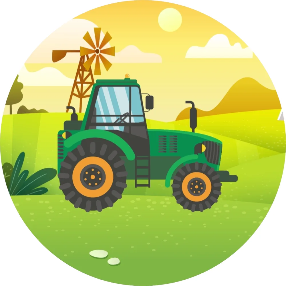 Traktor – kreslený u větrného mlýna – jedlý obrázek na dort – jedlý obrázek na dort