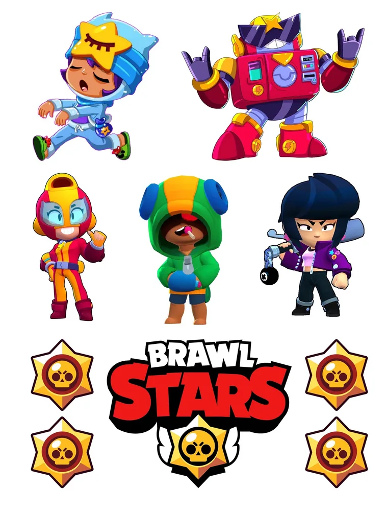 Brawl Stars – výřezy se dvěma logy – jedlý papír na hranatý dort – jedlý obrázek na dort