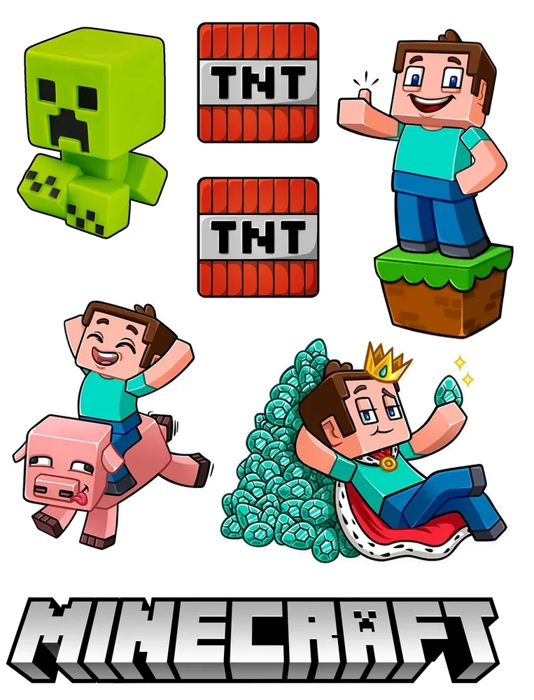 Minecraft – výřezy TNT a postaviček – jedlý papír na hranatý dort – jedlý obrázek na dort