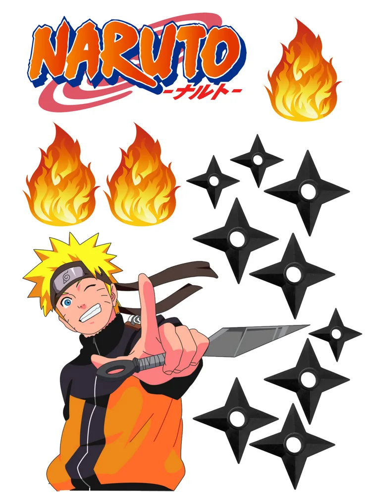 Naruto – shurikeny a nápis – jedlý papír na hranatý dort – jedlý obrázek na dort