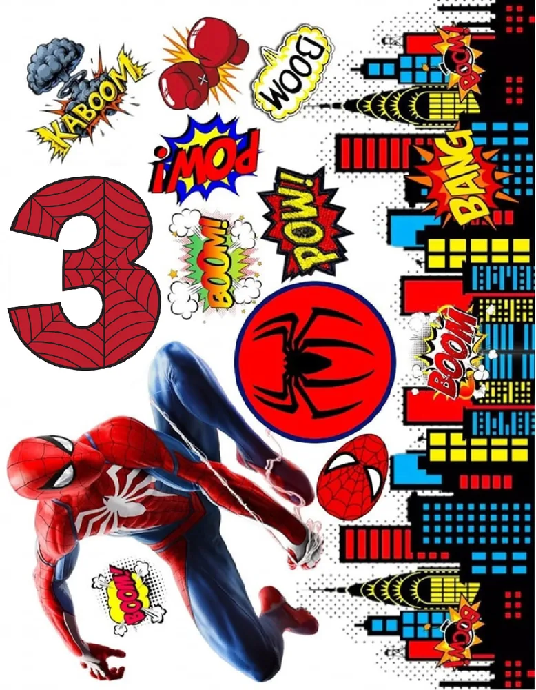 Spiderman s číslem 1-9 dle výběru – jedlý papír na hranatý dort – jedlý obrázek na dort