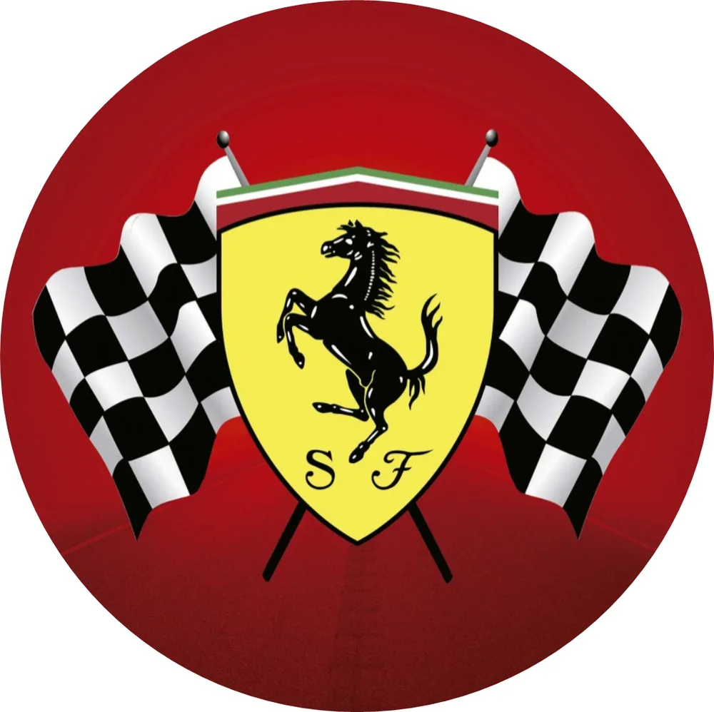 Ferrari – znak s vlajkami – jedlý obrázek na dort – jedlý obrázek na dort