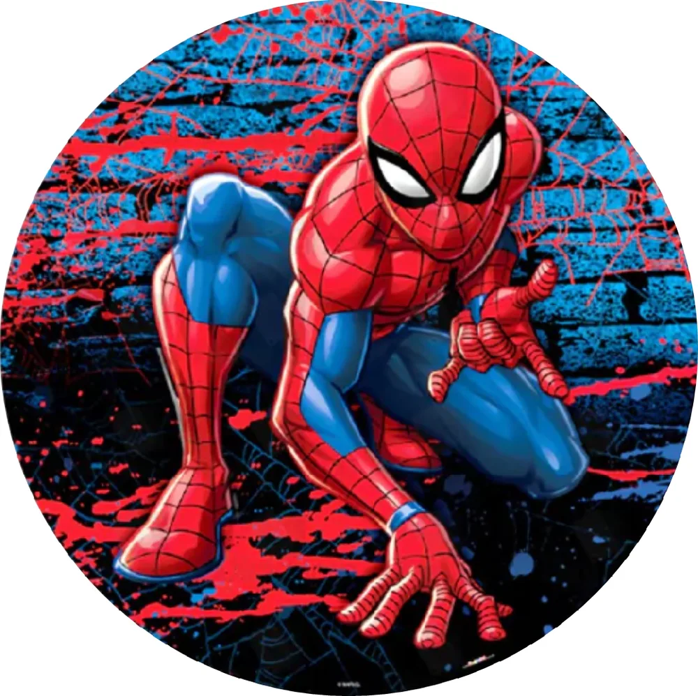 Spiderman – přikrčený na cihlové zdi – jedlý obrázek na dort – jedlý obrázek na dort
