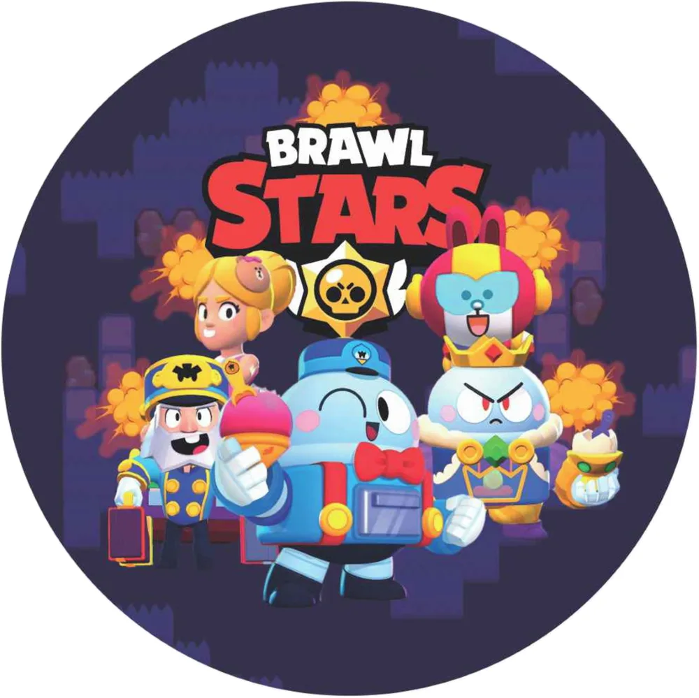 Brawl Stars – logo a robot na tmavém – jedlý obrázek na dort – jedlý obrázek na dort