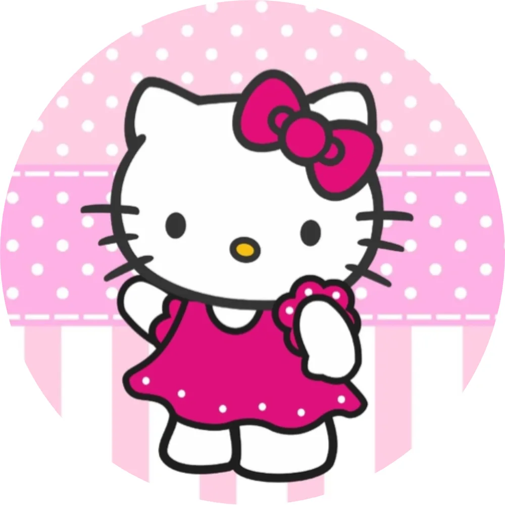 Hello Kitty – na puntíkaté růžové – jedlý obrázek na dort – jedlý obrázek na dort