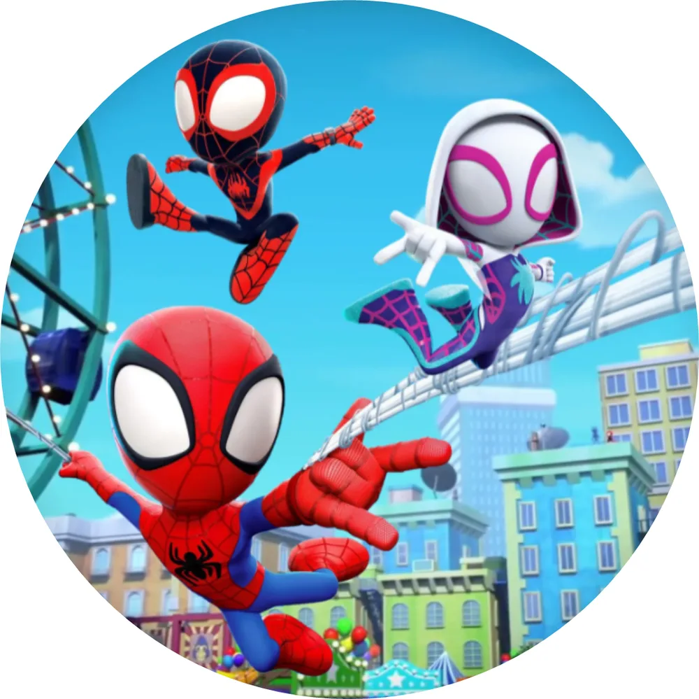 Spiderman – Spidey a přátelé ve městě – jedlý obrázek na dort – jedlý obrázek na dort