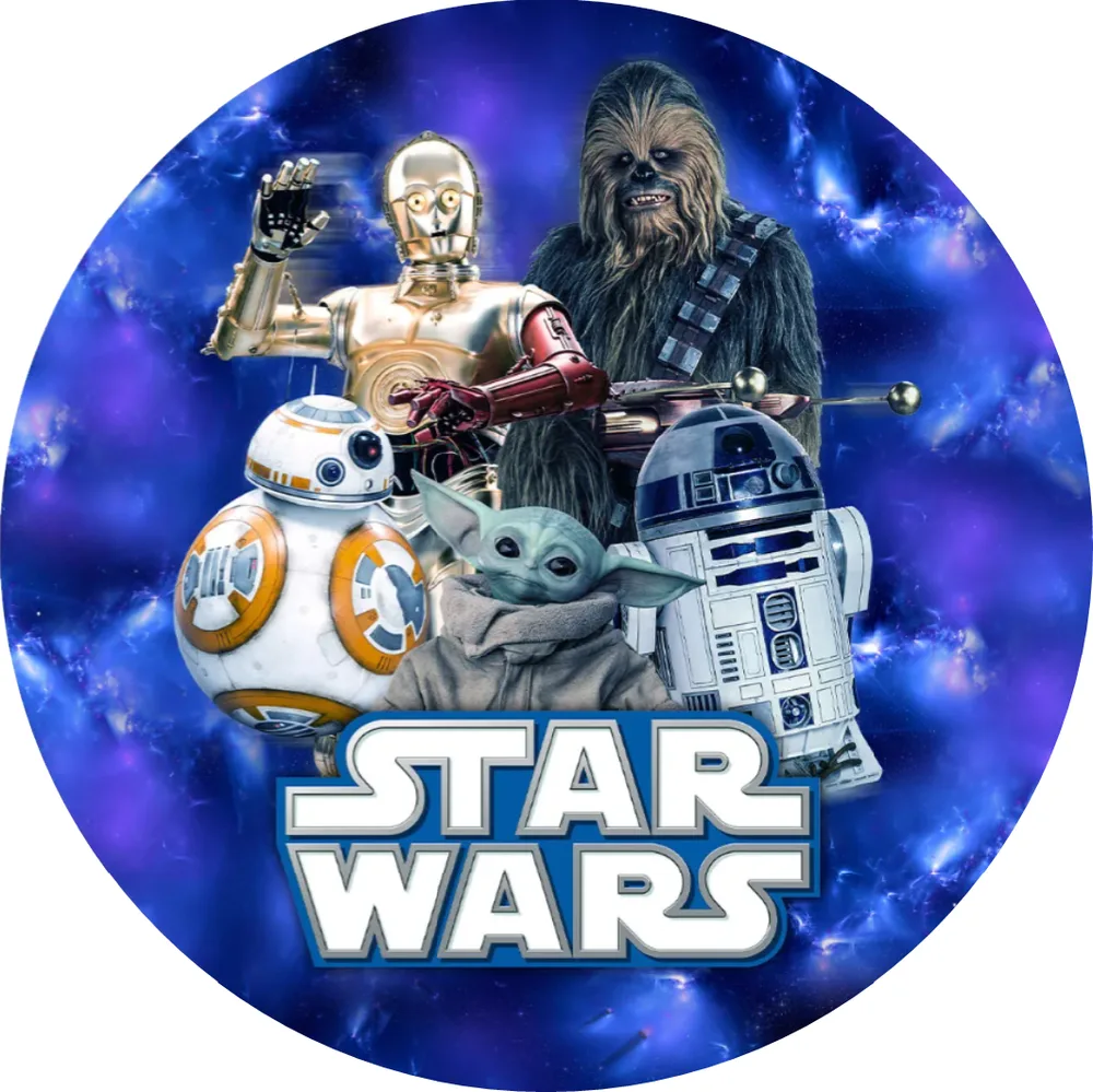 Star Wars – droidi a Chewbacca – jedlý obrázek na dort – jedlý obrázek na dort