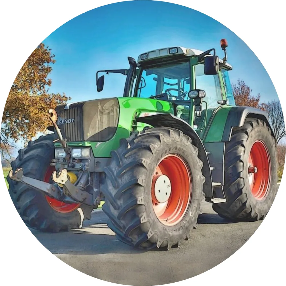Traktor – zelený s červenými koly – jedlý obrázek na dort – jedlý obrázek na dort