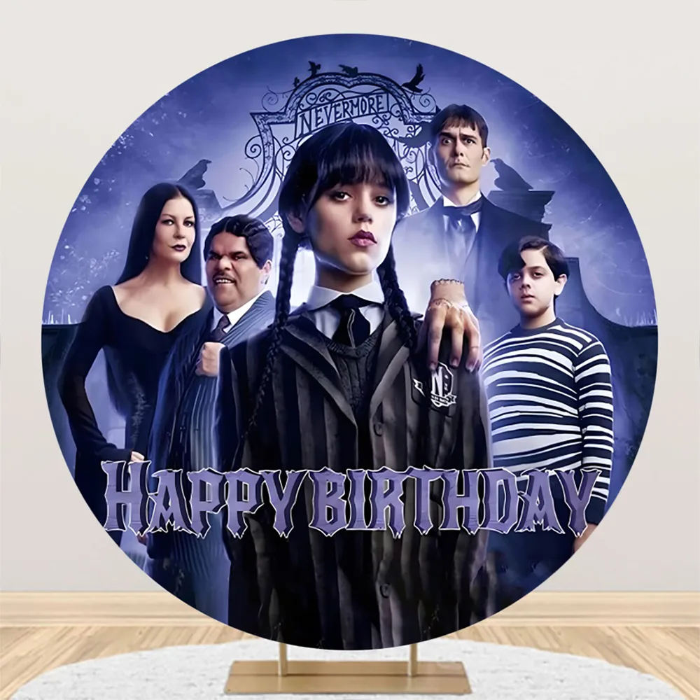 Wednesday na dort – rodina s nápisem Happy Birthday – jedlý obrázek na dort – jedlý obrázek na dort
