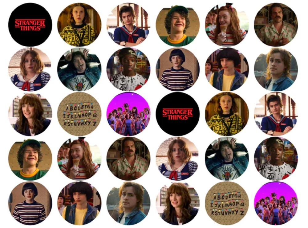Stranger Things – 30 koleček – jedlý papír na cupcakes – jedlý obrázek na dort