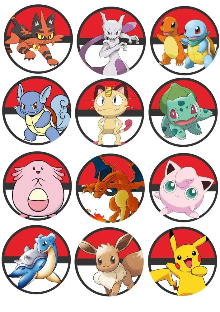 Pokémon – kolečka s Pokémony v Pokéballech – jedlý papír na cupcakes – jedlý obrázek na dort