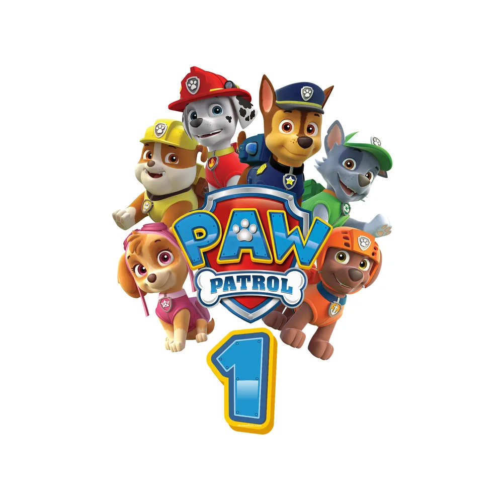 S Číslicí 1-9: Paw Patrol – Bílý – jedlý obrázek na dort – jedlý obrázek na dort