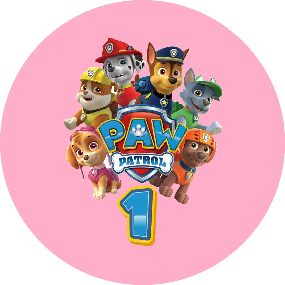 S Číslicí 1-9: Paw Patrol – Růžový – jedlý obrázek na dort – jedlý obrázek na dort