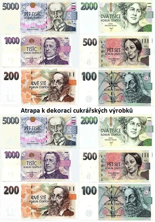 Bankovky – Peníze – České Koruny – jedlý papír na hranatý dort – jedlý obrázek na dort