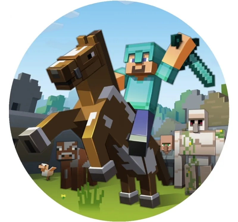 Minecraft – Steve na koni – jedlý obrázek na dort – jedlý obrázek na dort