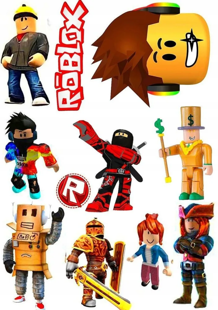 Roblox – velké výřezy postaviček – jedlý papír na hranatý dort – jedlý obrázek na dort