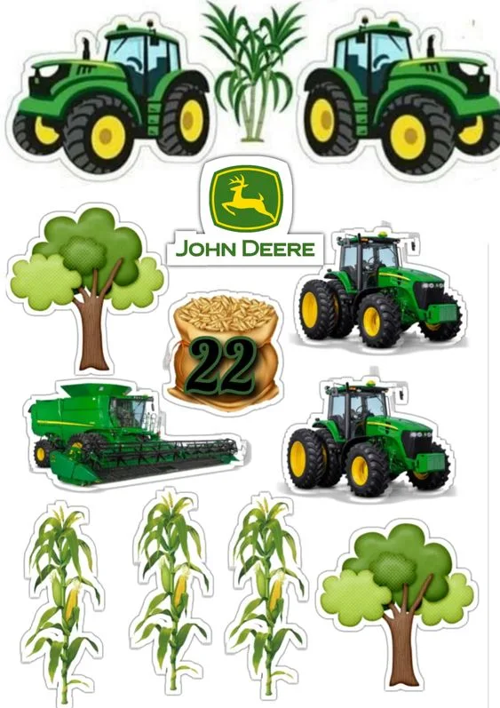 Traktor – výřezy John Deere – jedlý papír na hranatý dort – jedlý obrázek na dort