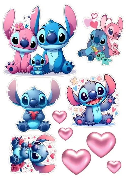 Lilo a Stitch – výřezy Stitche a Angel – jedlý papír na hranatý dort – jedlý obrázek na dort