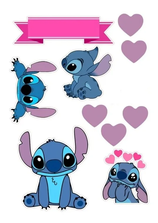Lilo a Stitch – stuha a fialová srdíčka – jedlý papír na hranatý dort – jedlý obrázek na dort