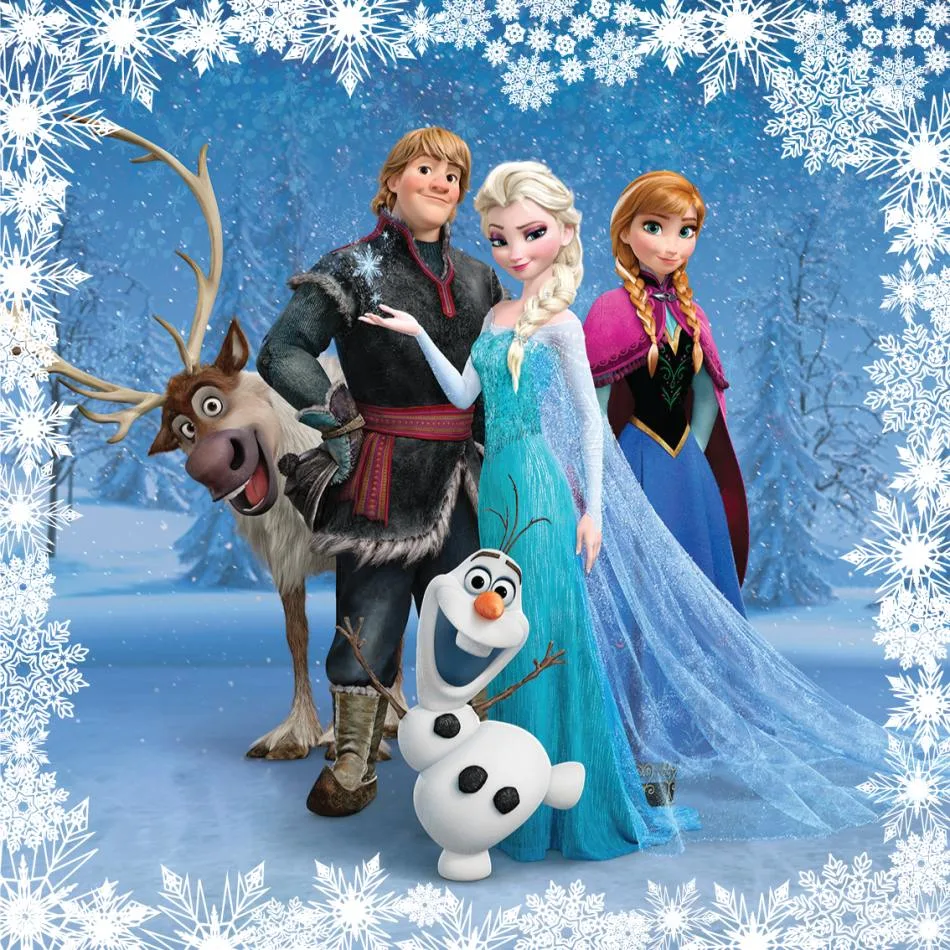 Frozen – parta ve sněhovém rámu – jedlý papír na hranatý dort – jedlý obrázek na dort