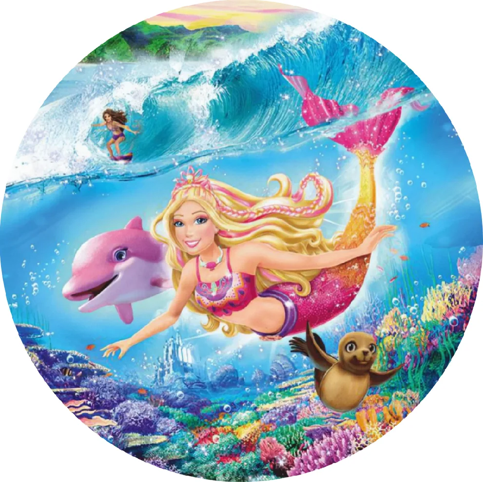 Barbie – mořská víla s delfínem – jedlý obrázek na dort – jedlý obrázek na dort