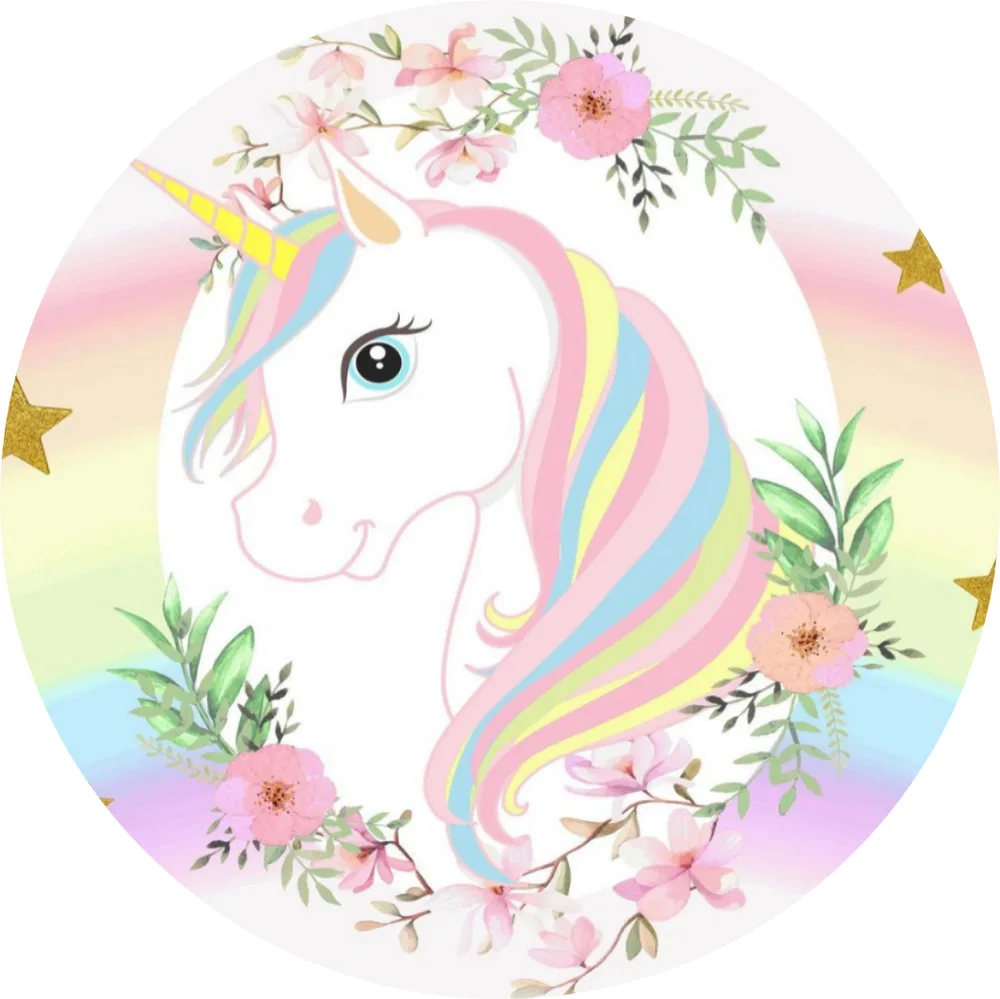 Jednorožec – Unicorn – v květinovém věnci – jedlý obrázek na dort – jedlý obrázek na dort