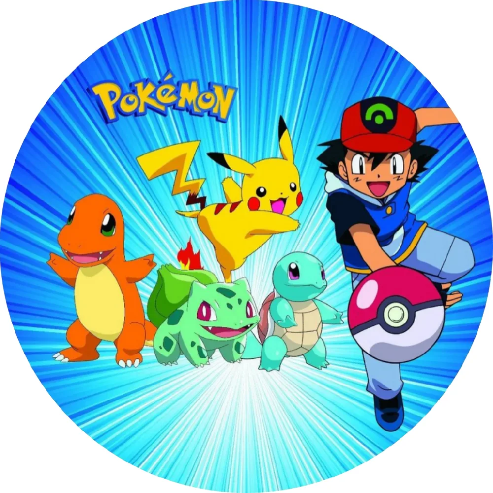 Pokémon – Ash s Pokéballem v paprscích – jedlý obrázek na dort – jedlý obrázek na dort