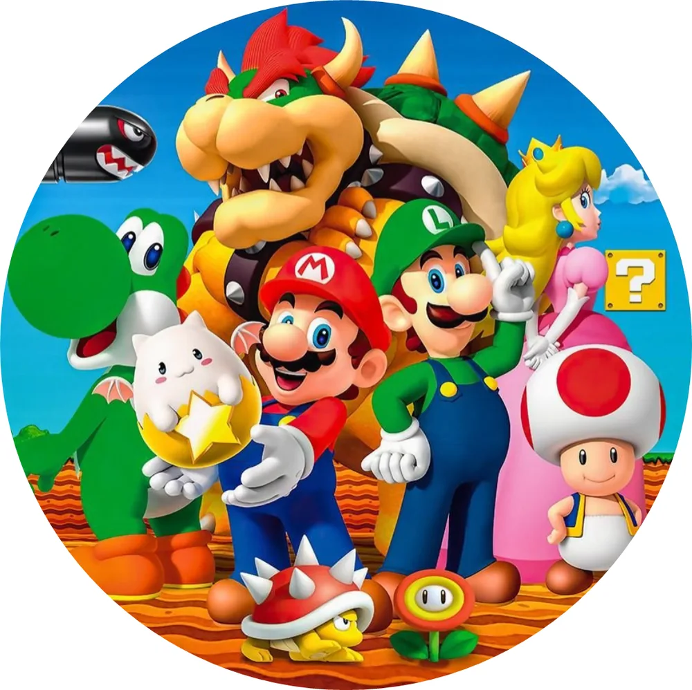 Super Mario – parta s Bowserem na modrém – jedlý obrázek na dort – jedlý obrázek na dort