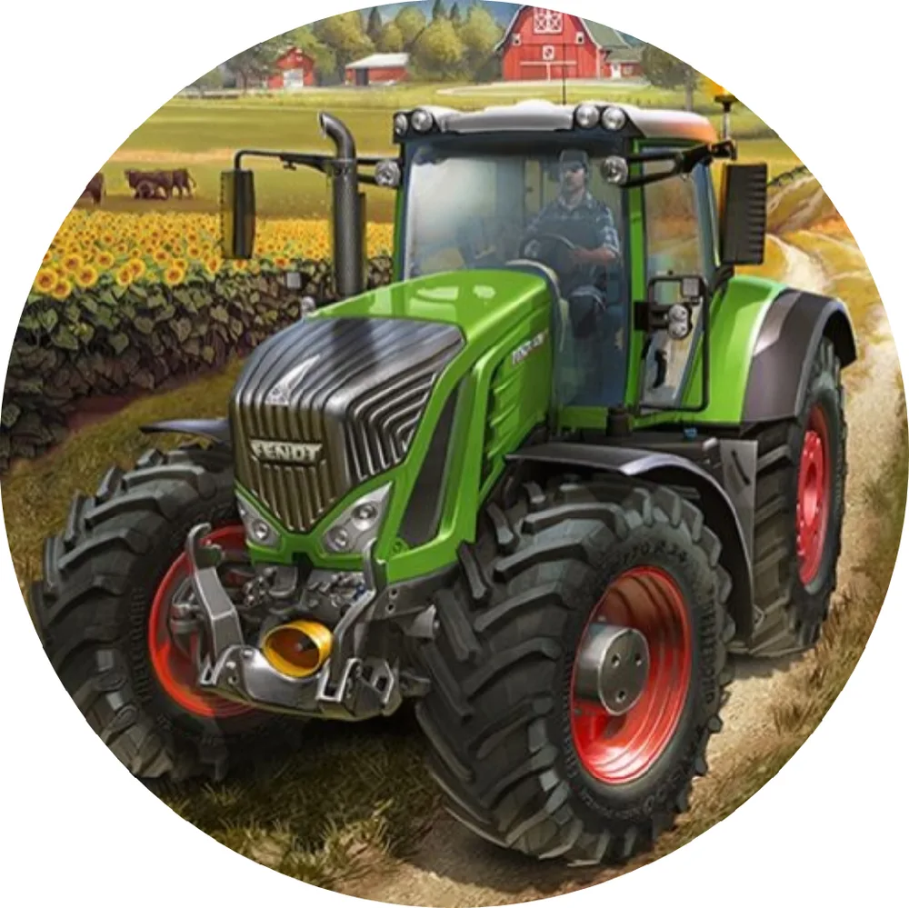 Traktor – zelený u farmy – jedlý obrázek na dort – jedlý obrázek na dort